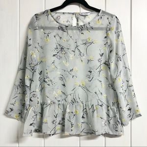 2 for $40 - Grey Floral Sheer Peplum Long Sleeve